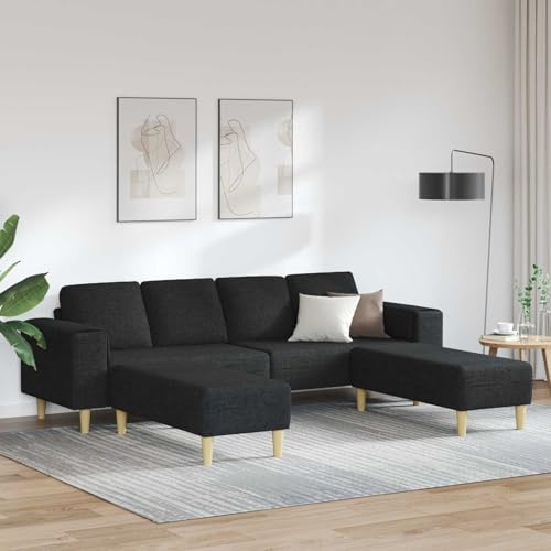 Faucqir vardagsrum soffa 3 stycken svart polyester stoppade möbler med 4 sittplatser, modern hörnsoffa med skumfyllning, bekväm lounge för vardagsrum och gästrum