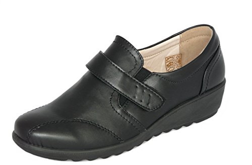 Zapatos de Mujer Mocasines Ligero, Cuero de Imitación y Forrado con Cuero, Zapatos Cómodo sin Cordones - con Cierre de Velcro (EU 38 UK 5, Negro)