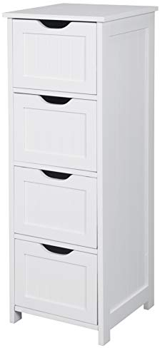 WOLTU Badezimmerschrank, Badschrank Schmal Klein, Beistellschrank mit 4 Schubladen, 30 x 30 x 82 cm, für Badezimmer, Wohnzimmer, Schlafzimmer, Esszimmer, Küche, Modern, Weiß BZS07ws