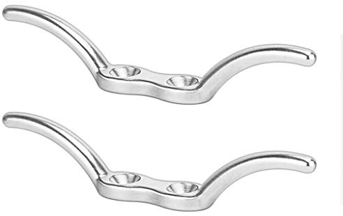 POFET 2pcs Marine Grade 316 Stainless Steel Flagpole Rope Cleat Hook 110mm Boat Mooring Accessories for Boats Yachts