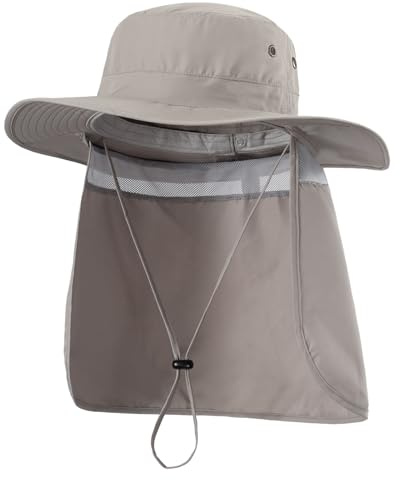 Home Prefer Mens Sun Hat with Neck Flap Quick Dry UV Protection Caps Fishing Hat (Ash Grey)