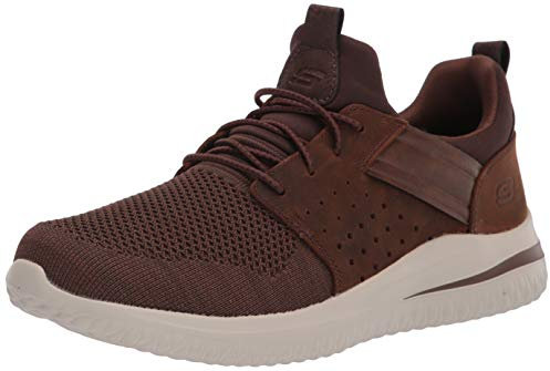 Skechers Men's Delson 3.0-Cicada Knitted Bungee lace Slip on, Brown, 8 UK