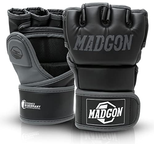MADGON MMA Handskar med Professionell Stoppning! Boxningshandskar för Stabilitet i Handlederna. Free Fight Handskar med Lång Hållbarhet för Kampsport, Boxning, Kickboxning, Sparring, inkl. Väska!