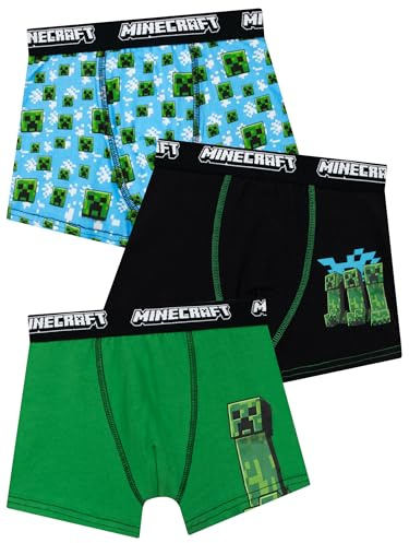 Minecraft Calecon Enfant Lot De 3, Slips Garçon Creeper, Boxer Enfant Garcon, Shorts De Jeu Garcon
