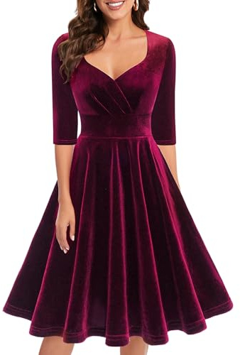 1950-tals cocktailklänning i vintage-/retrostil från Bbonlinedress. Rockabilly, V-ringad, veckad kjol, aftonklänning, festklänning.
