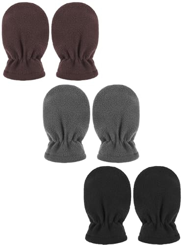 3 Pares de Manoplas de Invierno de Bebé y Niños Pequeños de Forro Polar Cálidas (Negro, Café, Gris, 6-18 meses)