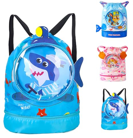 ZoneYan Schwimmrucksack Wasserdicht für Kinder, Schwimmtasche Mit Nassfach, Rucksack Mit Kordelzug, Nasser und Trockener Sportrucksack, Strandrucksack Mit Trennung Schuhfach