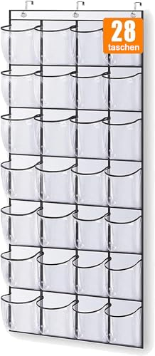 MISSLO über Tür Schuh Organizer 28 Taschen Hängend Schuhaufbewahrung Große klare Schuhregal für Tür Organizer, weiß