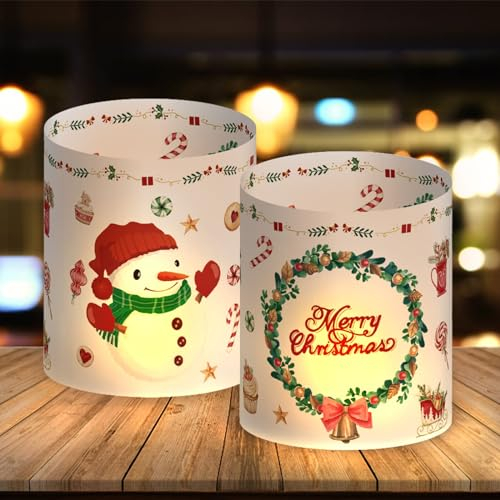 12 Stück Windlicht Weihnachten, Teelichthalter Weihnachten Tischdeko Weihnachten Christmas Decorations Schneemann Windlichter Weihnachtsdeko Innen für Kerzen/Teelichter