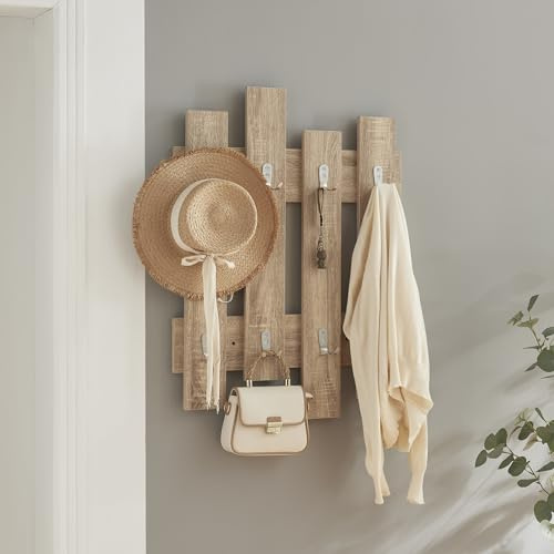 [en.casa] Wall Coat Rack Raseborg Hallway Coat Rack with 16 Hooks Coat Rack Oak-Look Coat Rack Panel Hallway max. 5 kg Coat Rack 60 x 80 cm