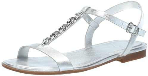 Naturalizer Womens Teach Chain-link Detail Flat Sandal Silver Metallic 7.5 M