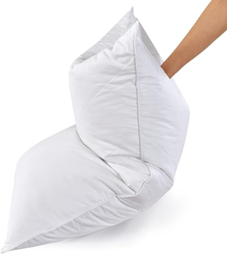 Three Geese White Goose Feather Cotton Pillows Queen Size Set of 2- Soft 600 Thread Count 100% Cotton, Medium Firm,Soft Support Surround Cotton (Queen Size:Pack of 2)