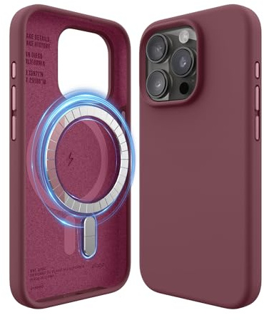 elago Magnetic Silicone Case Compatible with iPhone 15 Pro Case, Compatible with MagSafe All Accessories,Built-in Magnets,Premium Silicone,Full Body Protective Cover [5 Layer Structure] (Burgundy)