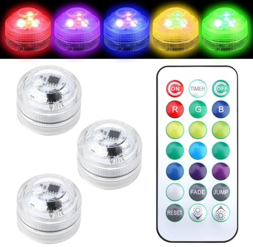 Pennle 3 Pack Submersible LED Lights with Remote Control, Led Lights Versatile Flameless Button LED Tea Lights for Paper Lantern, Wedding Party Table Centerpieces Halloween Christmas Decoration