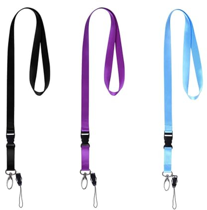XDGBGFN 3 Stück Schlüsselband Lanyard Detachable Polyesterfaser Schlüsselband Lang für Schlüssel, Arbeitskarte, Personalausweis, Firma, Familie, Schule(Schwarz,Blau,Lila)