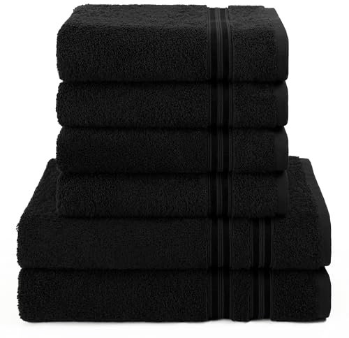 Hammetex 6 teiliges Handtuch Set, 100% Baumwolle Weich Saugstark Qualität Handtücher Set, 2 Badetücher 70x140 cm, 4 Handtücher 50x100 cm, Schwarz