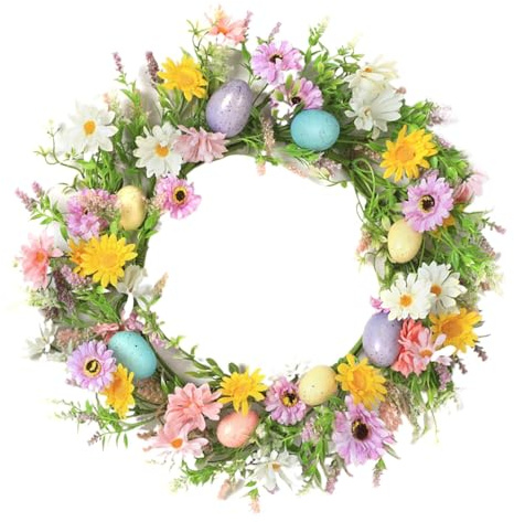 Vårkrans med ägg,påskkransar för ytterdörr - Färgglad ägg vårkrans konstgjord blompåsk krans | Dörrkrans med blandade kvistar Tusenskönor påskdekorationer för utomhus