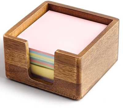Acacia Wood Sticky Note Holder, Post It Note Dispenser for Office Desk, 3x3 Sticky Notes Organizer, Wooden Memo Pad Holder for Desk Home Accessories, No Pads Included (Sticky Note Holder)