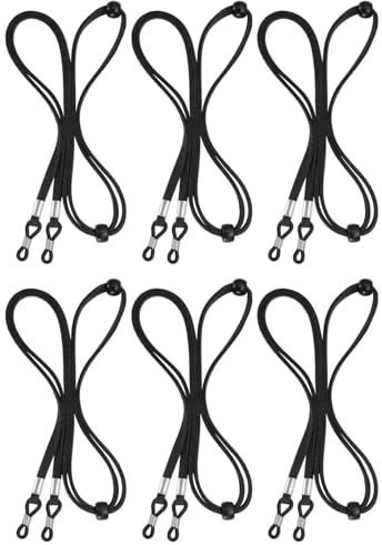 BILIONE 6 Pcs Eyeglasses Strap for Men & Women, Leather Eye Glasses Holders Around Neck, Dark Colors Glasses Chain (Black2)