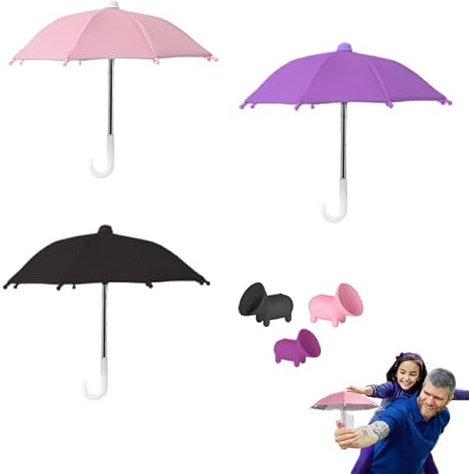Pddenality 3 PCS Phone Umbrella for Sun with Piggy Suction Cup, Universal Adjustable Umbrella for Phones Phone Sun Shade for Outdoor Use Beach Sports Driving (Black, Pink, Purple) ﻿