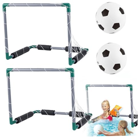 Juegos de Piscina con 2 Pelotas, 2 porterías de fútbol flotantes porterias Piscina, 18, 5 x 14, 4 x 14, 4 Pulgadas, Red de porteria Futbol niños de plástico para de Verano Juegos