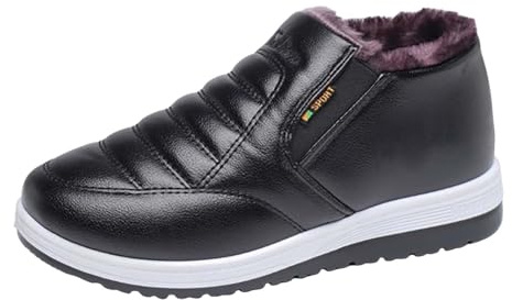 Generisch Stivaletti invernali da donna, comodi, antiscivolo, ortopedici, scarpe da ginnastica leggere, in pelle, corti, slip-on larghi, stivali corti invernali, caldi, Nero , 38 EU