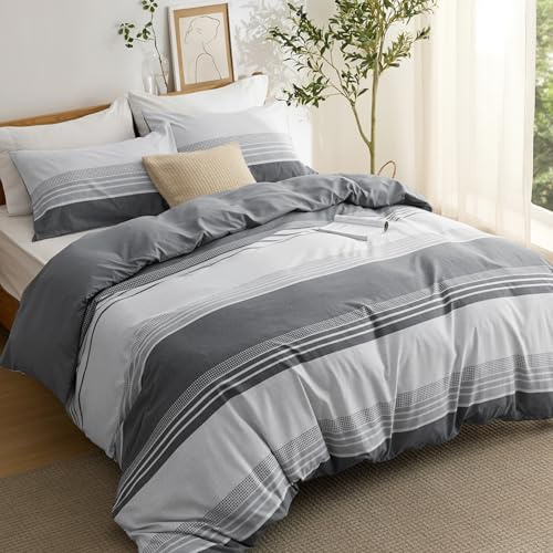 Bedsure Funda Nordica Cama 150 - Rayas Grises, Funda de Edredón 230x220