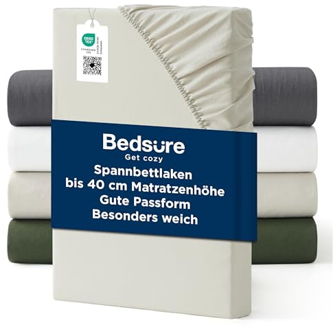 Bedsure spännlakan 180 x 200 cm OEKO-TEX – upp till 40 cm djup, natur | Påslakan mikrofiber tvättlook, bomullskänsla, lakan för höga madrasser och resårsäng, mjuk och hudvänlig