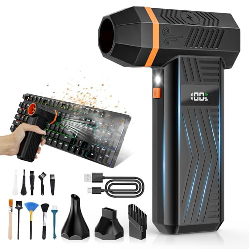 GLAM Elektrisk dammblåsare, tryckluftsspray, sladdlös luftdunster med LED-display och LED-ljus, 4-stegs 150 000 rpm fläkt batteri för PC-rengöringssats, elektronik, tangentbord, dator, bil och soffa