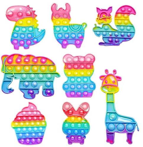 8 Pcs Poppet Fidget Toy, Pop It Fidget Toys Rainbow Push Fun Fidgets Toys, Various Animal Sensory Fidgets Toy, for Learning Relaxation and Relieving Stress (Used by individuals aged 15 and above)