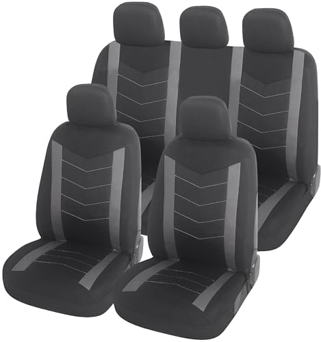 Upgrade4cars Coprisedili Set Universale Auto Grigio Nero Completo | Per sedili anteriori & posteriori | Inodore & antiscivolo | Adatto a tutte le stagioni | Qualità collaudata