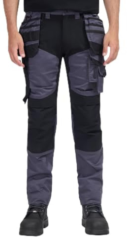 Faze.One Glaston 8K Stretch Arbeitshose für Herren | Stretch-Arbeitshose | Cargohose mit Knieschutztaschen & Holstertaschen | Robuste Profi-Workwear aus Ripstop | Größe 52 Grau/Schwarz