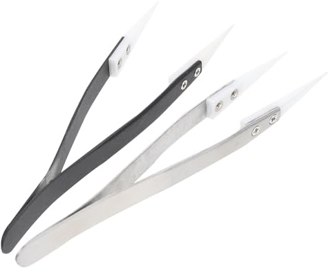 VILLCASE Pinzette Dritte in Ceramica Non Conduttive Resistenti al Calore, Set 2 Pezzi per Saldature Elettroniche e Lavori di Precisione in Condizioni Acide, Utensili Manuali Antiscivolo