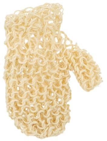 Exfoliating Glove with Thumb Hole, Woven Sisal Hemp Bath Mitt | Reusable Beige Design, Integrated Hanging Loop, Soap-friendly Lathering for Body Skin and Back Care