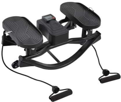 ZHDPYHDD Swing Stepper med 2 träningsband för hemmet upp till 100 kg | Metallplastkonstruktion, sidorörelse, halkfria pedaler och matta för kompakt helkroppsträning upp till 100 kg