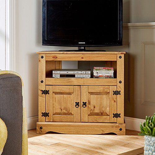 Home Source Corona TV Stand Pine 2 Door Television Cabinet Corner Unit Mexican Solid Wood