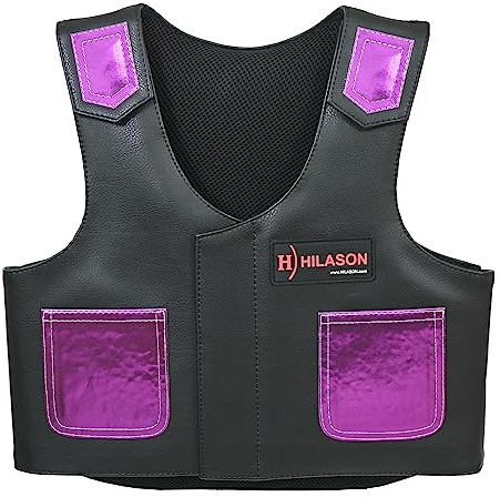 HILASON Kids Junior Youth Horse Riding Pro Rodeo Leather Protective Vest Black with Metallic Purple