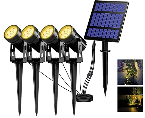 T-SUN Solarleuchte Garten, 4 Stück LED Gartenbeleuchtung Solar, Gartenstrahler Solar, 3000K Warmweiß, Wasserdicht LED Solarlampe, Gartenlampe, Wegeleuchte, Spotbeleuchtung
