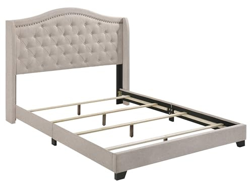Coaster Home Furnishings - Sonoma - Wood - Upholstered Panel Bed with Camelback Profile, Button Tufting, Chrome Nail Head Trim and Demi-Wing Design - Bedroom - Full Size - Beige - 310073F