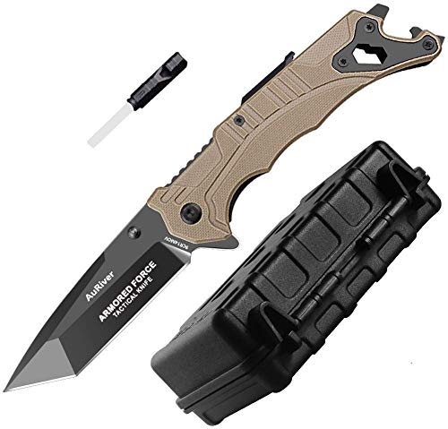 Klappmesser Extra Scharf 9Cr14MoV Edelstahl Survival Messer geführt werden Outdoor-Messer und Jagdmesser mit Anspitzer Pfeifen Flaschenöffner Schraubenzieher Glasbrecher Gurtschneider Taschenmesser