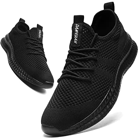 Linenghs Mens Running Trainers Fashion Lightweight Walking Shoes Casual Breathable Gym Tennis Fitness Sport Sneakers A Black