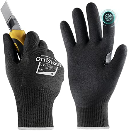 Cut Resistant Work Gloves, EN388 4X43F Level 6, Touchscreen, Sandy Nitrile Coated Firm Grip, Cut Proof Safety Gloves for Builders, Woodwork, Warehouse, Site, Construction(1 Pair, XXL/Size 11)