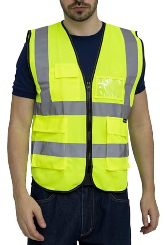 WORK IDEA Gilet di sicurezza per auto, gilet riflettente con tasche multiple, Giallo M Size, XL