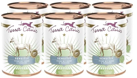 Terra Canis Cavallo con cetriolo e fragola - Alimento umido Sensitive, 6x400g I Alimento per cani premium per cani con problemi di digestione I povero di cereali & altamente digeribile