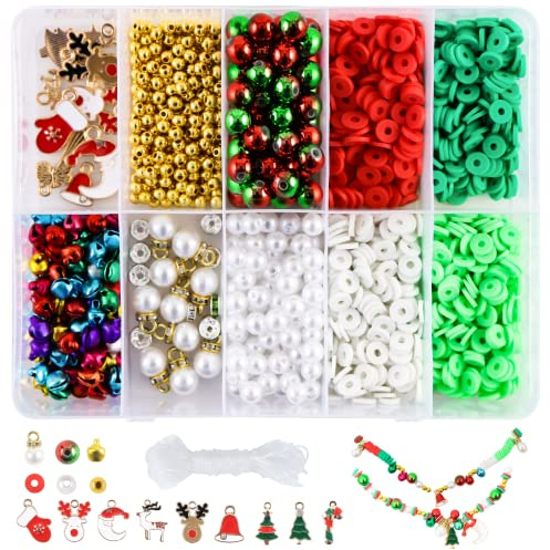 Sunwuun 1320Pcs Christmas Beads DIY Bracelet Making Kits,Clay Beads for Girls Jewelry Making,Christmas Charm Pendant Crafts,DIY Craft Gift for Girls Christmas