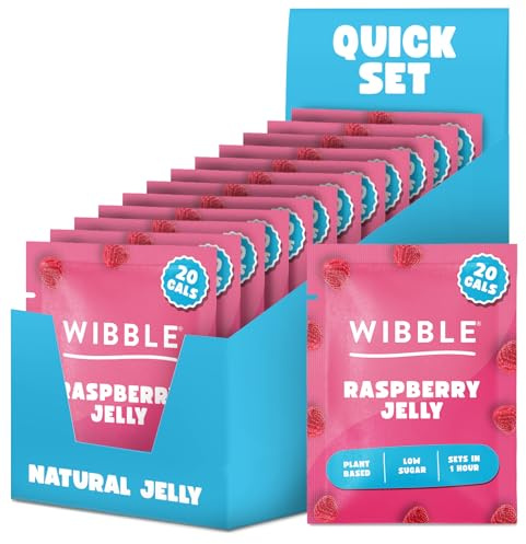 Wibble Jelly Crystals, Raspberry Natural Jelly Powders, Quick Set, 12 Pack, Jello, Low Sugar, Plant-Based, Low Calorie Snack, Healthy Dessert, Serves 4, Vegan Jelly Crystals, Vegetarian Jello Powder