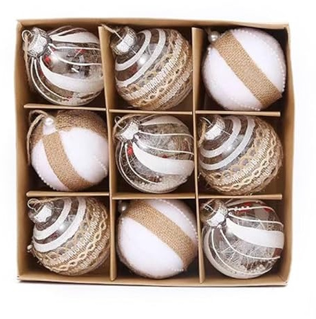 9er Set edle XXL Befüllte Weihnachtskugeln Ø 8cm Champagner-Farbe Weihnachtsbaum Kugeln Christbaumkugeln Weihnachts-Deko Christbaum-Schmuck (Variante 2)