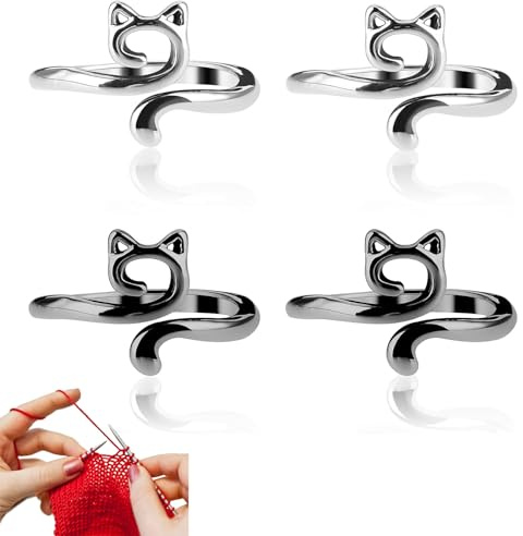 Siqian 4PCS Knitting Crochet Loop Rings, Adjustable Tension Rings for Fingers, Braided Knitting Thimbles for Faster Crocheting