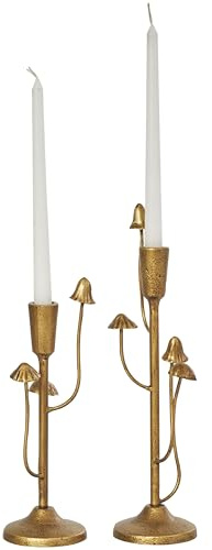 Deco 79 Metal Abstract Decorative Candle Holder Mushroom Inspired Candle Stand, Set of 2 Candlestick Holder 11, 14H, Gold