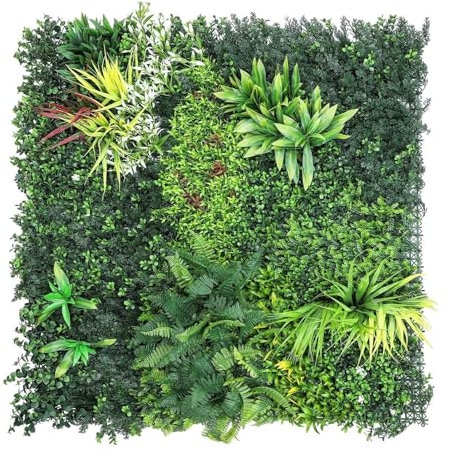 Trintion Artificial Hedge Plant Panels 100 x 100cm Grass Plant Wall Panels Green Privacy Living Wall Fence Screening Home Garden Spring Leaf Backdrop for Indoor Outdoor UV Stable Decoration Type B